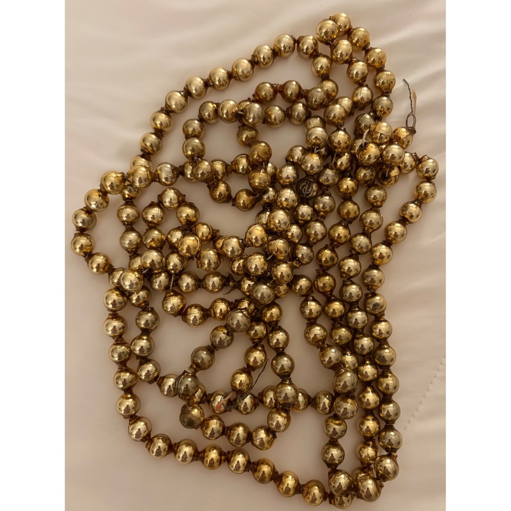 Vintage Gold Mercury Glass Bead Christmas Garland 8'+